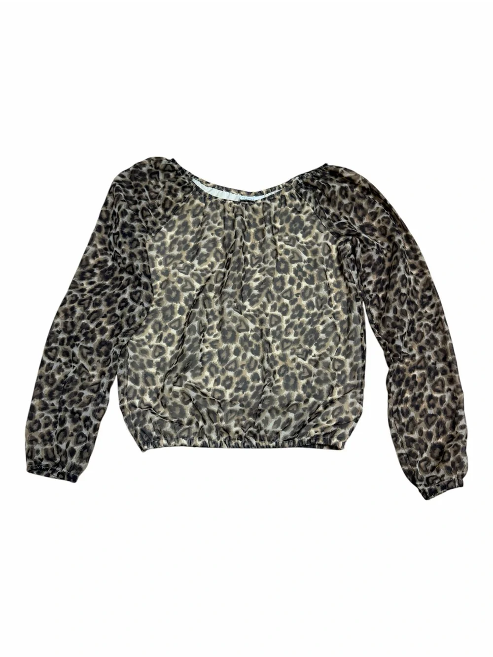 The Children’s Place Girls Leopard Print Bubble Hem Peasant Blouse Long Sleeve